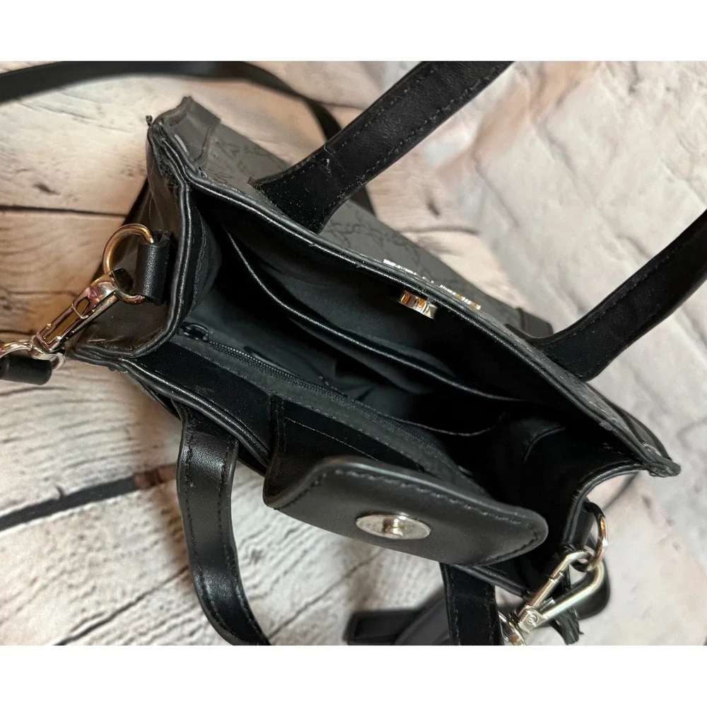 Nine West Mini Satchel Crossbody Bag Black Charcoal Monogram Floral Print
